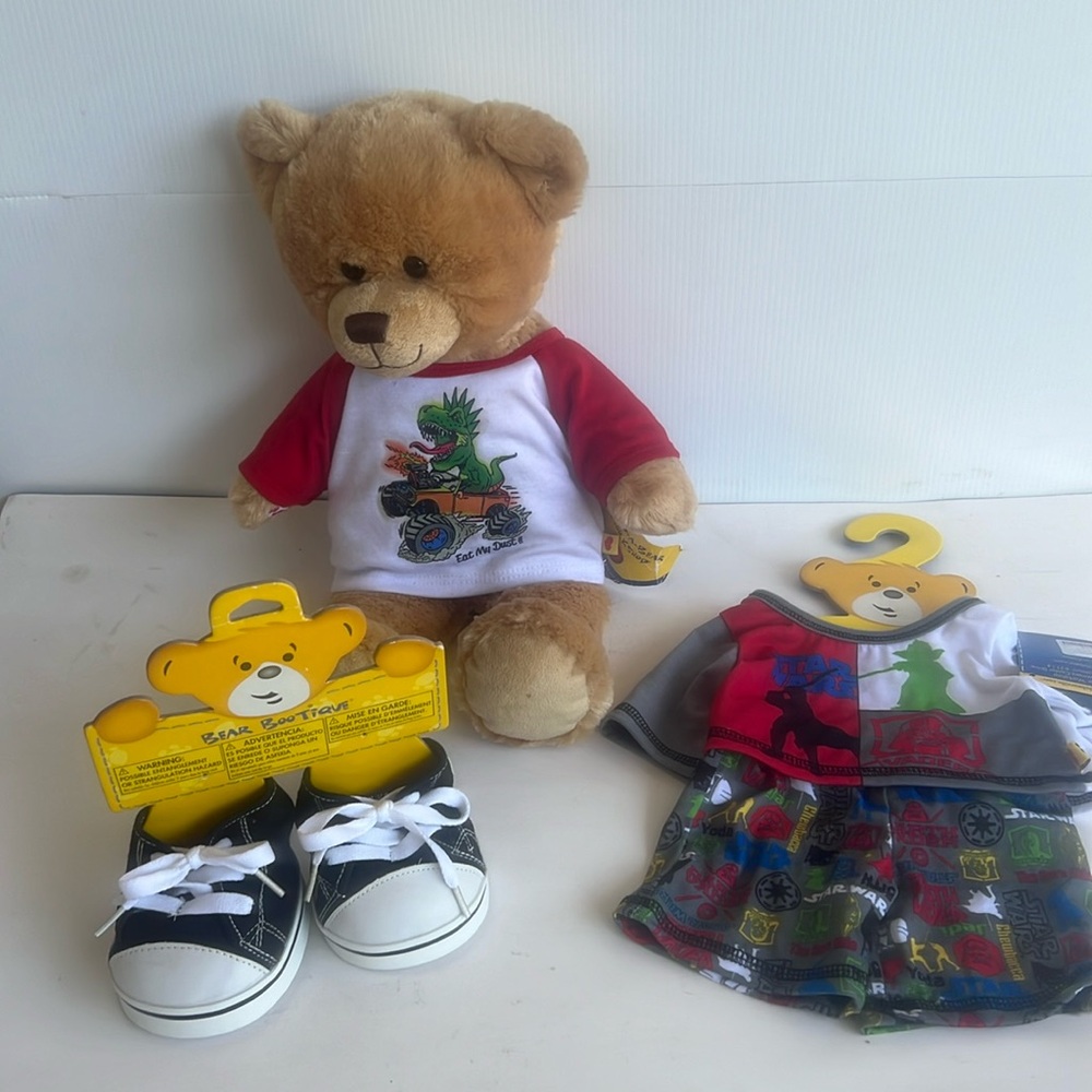 Build a Bear Workshop Beige Bear with NEW Star Wars Pajamas and NEW Shoes BAB